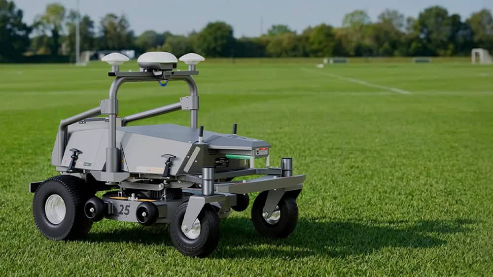 Image of a autonomous mower on a sports pitch