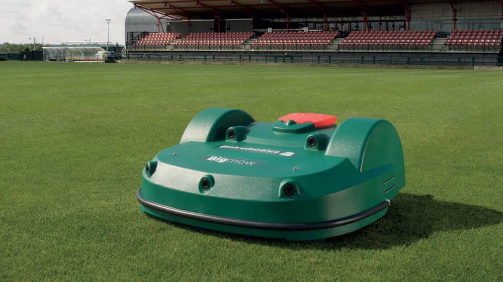 image of a Belrobotics Big Mow on a sports pitch